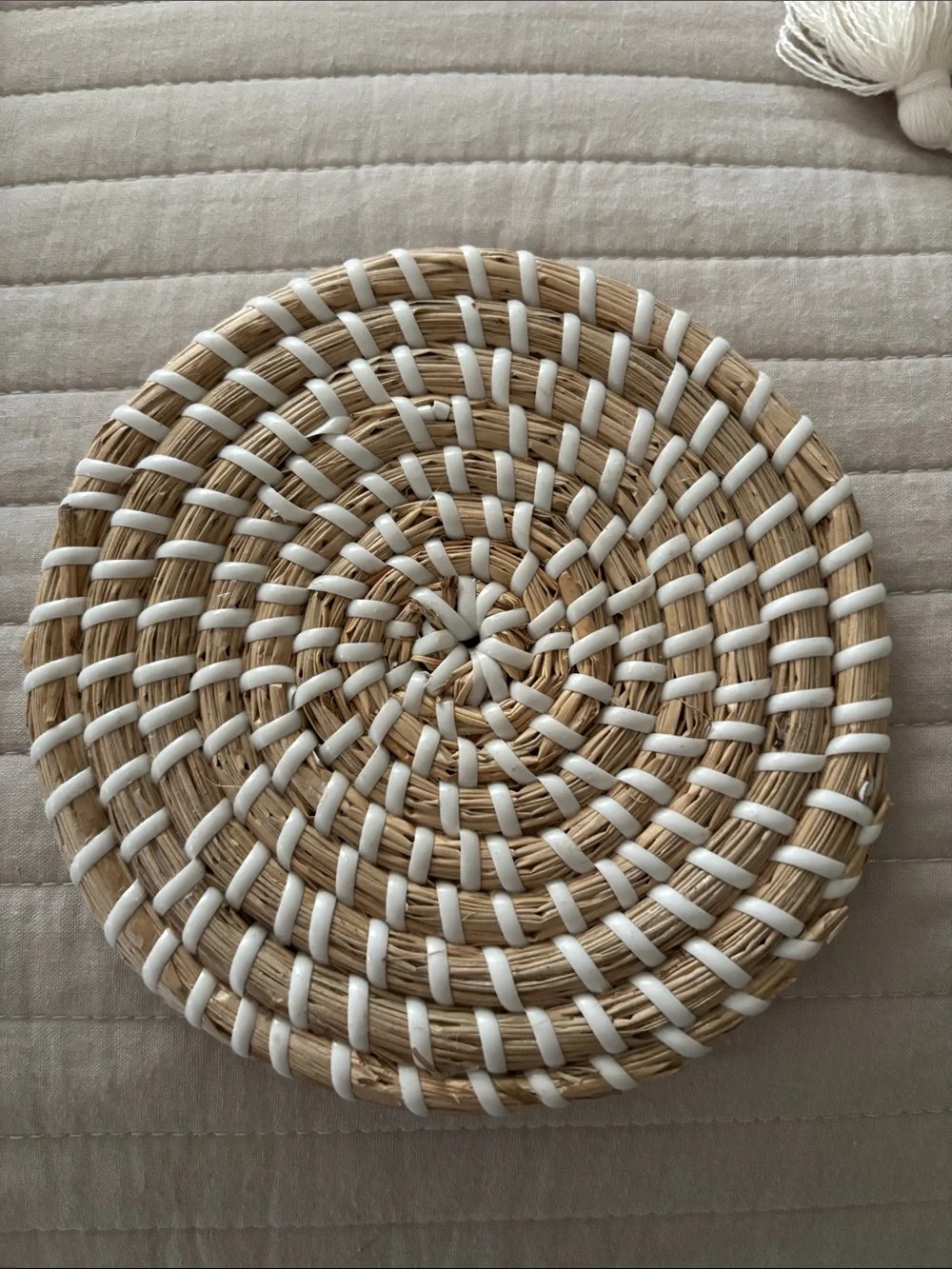 Handwoven Rattan Wall Basket Set of 11 - Natural and White